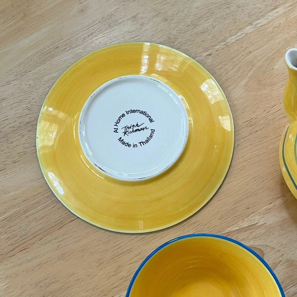 Trish Richman At Home International Tea For One Set Vintage 1990s Yellow Blue